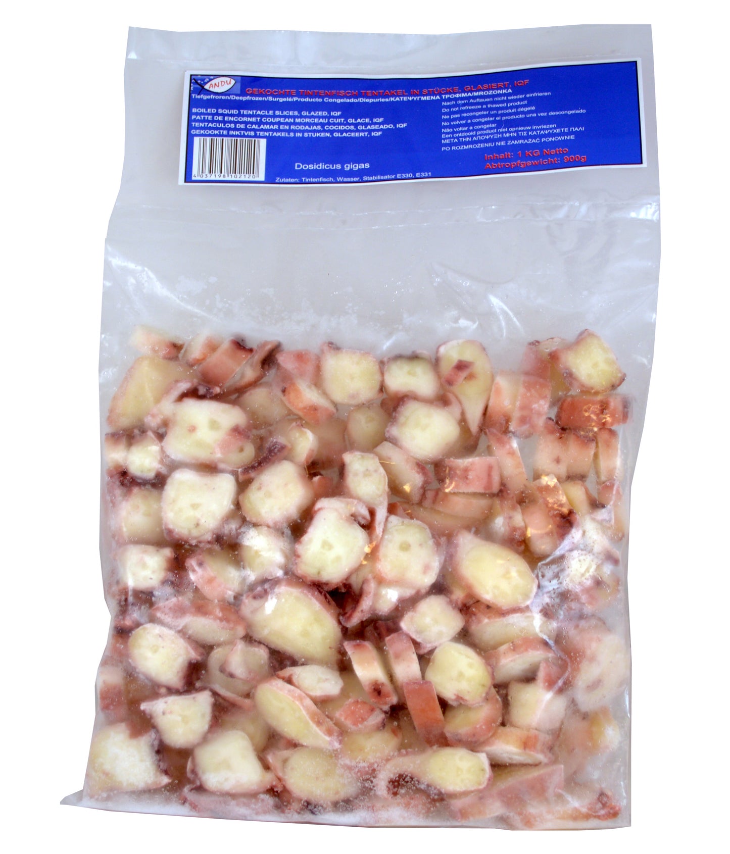 Boiled squid tentacle slices 1kg Peru-10 204124